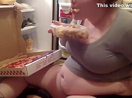 Feedee Topless Fridge Raid