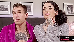 Femdom inked busty big tits MILF enjoys ***with sub