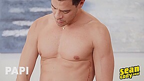 Fun-loving Hunk Olaf His Solid Body Before Stroking His Uncut Dick And Splashing His Cum Over Him