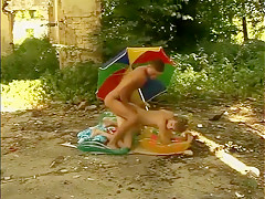 Gay blowjob and bareback outdoors