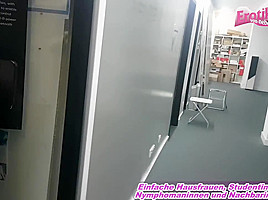German young femdom female boss in office guy for creampie