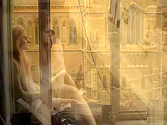 Ginger girl masturbates in public outside her apartment