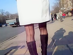 Girl in Seamed Stockings Upskirt