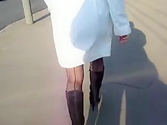 Girl in Seamed Stockings Upskirt