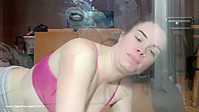 Girl pressed against window