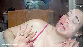 Girl pressed against window