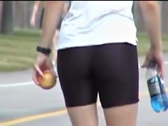 Girls in candid sports shorts roller skating in the street 07zt