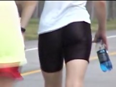 Girls in candid sports shorts roller skating in the street 07zt