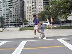 Girls in candid sports shorts roller skating in the street 07zt