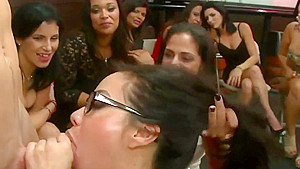 Glasses slut sucks cock in party girls