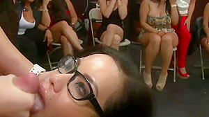 Glasses slut sucks cock in party girls