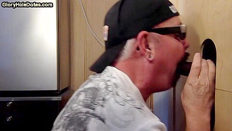 Gloryhole BJ DILF sucks cock and swallows black cum