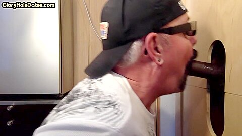 Gloryhole BJ DILF sucks cock and swallows black cum