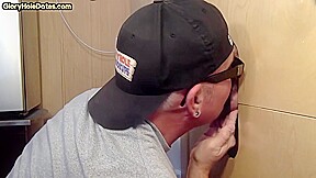 Gloryhole amateur DILF sucks rod 4 load in his mouth