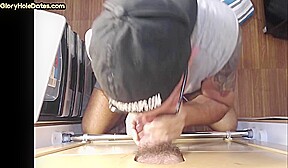 Gloryhole amateur DILF sucks rod 4 load in his mouth
