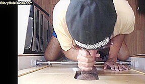 Gloryhole greedy DILF sucks cock at home in homemade oral