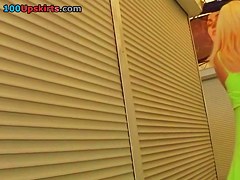 Golden-Haired show stopper upskirts outdoors