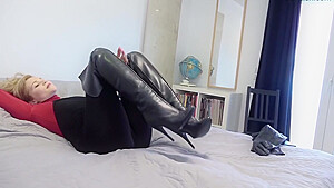 Gorgeous Blonde Is Hogtied, Ball Gagged In Leather (hd)