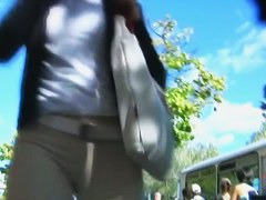 Gorgeous brunette walking her cute ass