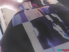 G-string wearing bitch filmed in upskirt video clip