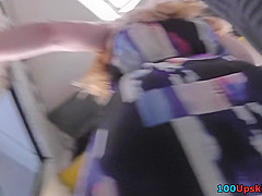 G-string wearing bitch filmed in upskirt video clip