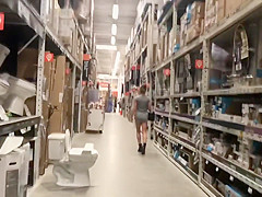 HIGH HEELED MILF SHORT SKIRT NO PANTIES IN HOME DEPOT NUDE IN PUBLIC