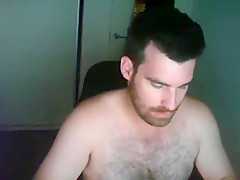 Handsome, hairy-chested, stocky guy-next-door masturbates