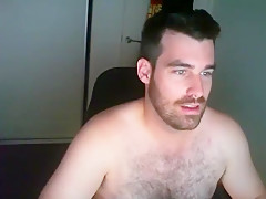 Handsome, hairy-chested, stocky guy-next-door masturbates
