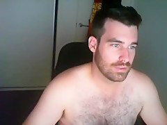 Handsome, hairy-chested, stocky guy-next-door masturbates