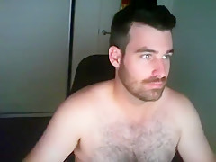 Handsome, hairy-chested, stocky guy-next-door masturbates