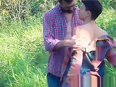 Handsome young stepdad barebacking twink in nature