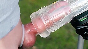 Holiday fleshlight cock milking outdoors