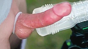 Holiday fleshlight cock milking outdoors