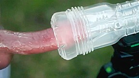 Holiday fleshlight cock milking outdoors