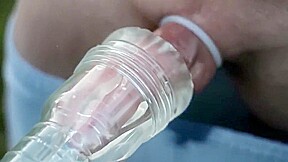 Holiday fleshlight cock milking outdoors