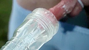 Holiday fleshlight cock milking outdoors