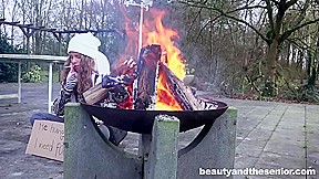 Homeless Girl Begging for Old Cock
