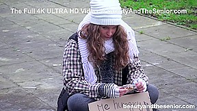Homeless Girl Begging for Old Cock
