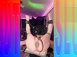 Hooded Sissy Bondage Slut Fuckes Her Pussy With Two Toys