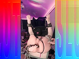Hooded Sissy Bondage Slut Fuckes Her Pussy With Two Toys