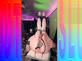 Hooded Sissy Bondage Slut Fuckes Her Pussy With Two Toys