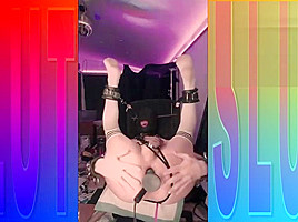 Hooded Sissy Bondage Slut Fuckes Her Pussy With Two Toys