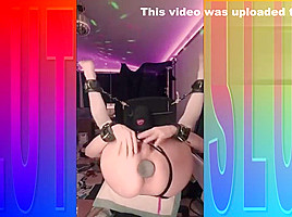 Hooded Sissy Bondage Slut Fuckes Her Pussy With Two Toys