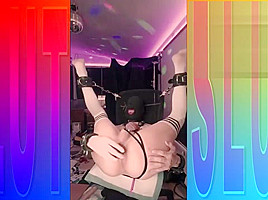 Hooded Sissy Bondage Slut Fuckes Her Pussy With Two Toys