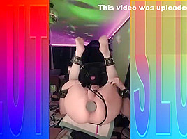 Hooded Sissy Bondage Slut Fuckes Her Pussy With Two Toys