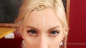 Horny Beauty Gets Cumshot On Her Face Swallowing All The Cre
