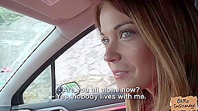 Horny blonde babe Angella Christyn rides strangers cock inside the car