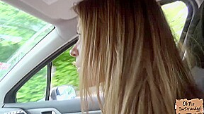 Horny blonde babe Angella Christyn rides strangers cock inside the car