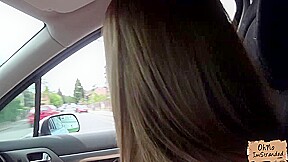 Horny blonde babe Angella Christyn rides strangers cock inside the car
