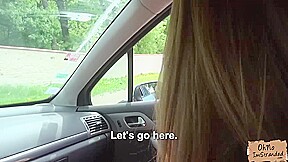 Horny blonde babe Angella Christyn rides strangers cock inside the car